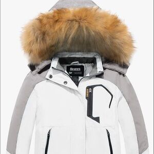 Kids White and Gray Jacket with Faux Fur Hood